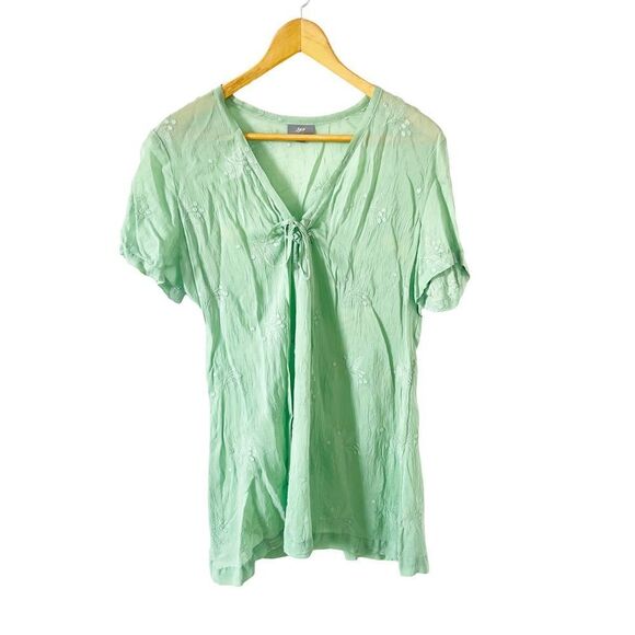J.Jill Mint Green Floral Embroidery Short Sleeve Blouse - Picture 1 of 7